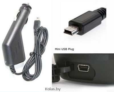 Автомобильное зарядное устройство (автозарядка) для GPS навигатора (АЗУ mini USB) 12-24 В, ток 1,5A, длина провода 140 см (1,4 метра) - фото