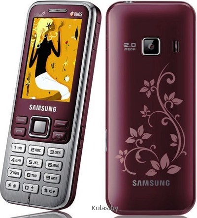 Мобильный телефон Samsung GT-C3322 Duos (Самсунг С3322, на 2 сим-карты, РСТ, бордовый (la fleur))